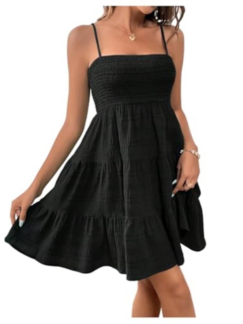 Black Sleeveless Cami Mini Dress Swing A Line Sundress Smock Summer Casual Cute